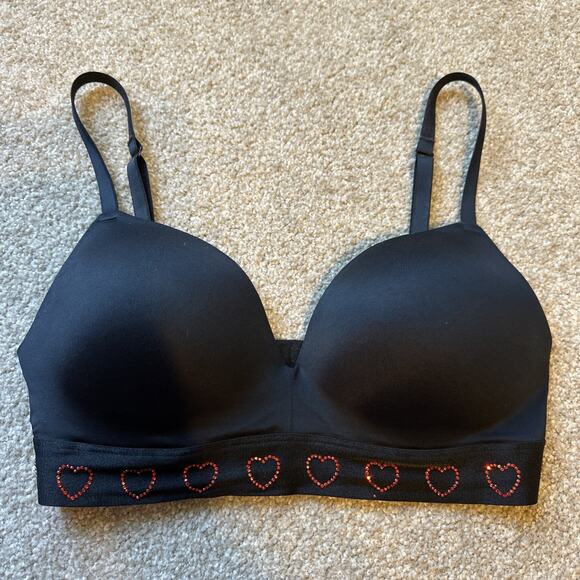 Victoria's Secret PINK Black Rhinestone Wear Everywhere Wireless Push Up 34D - Picture 1 of 10